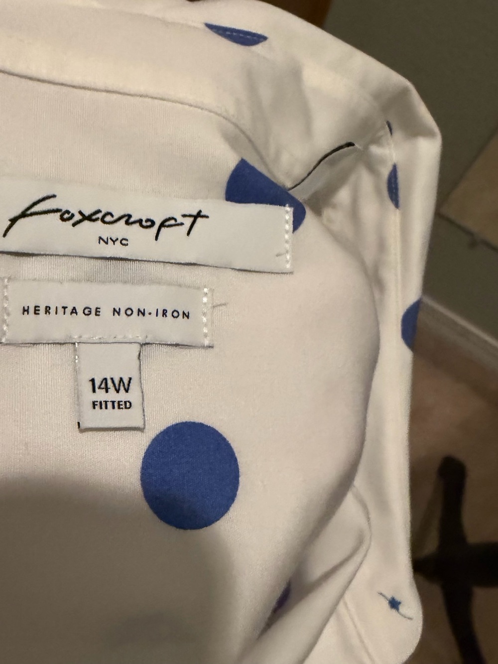 Foxcroft White Button-Down Shirt with Blue Polka Dots - Picture 5 of 5